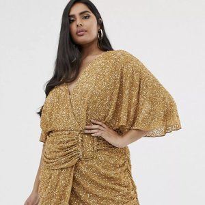 ASOS Curve US 14 Gold Sequin Mini Dress